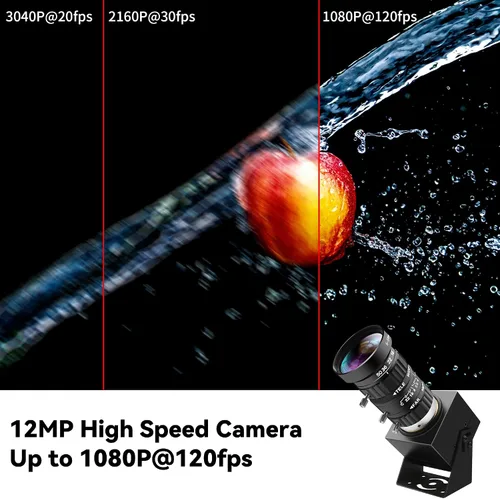 Vista 2 de Cámara web USB 4K 1080P @120fps Cámara de alta velocidad con montaje CS-0.197-1.969 in 10X Teleobjetivo zoom lente manual 12MP capacidad de primer