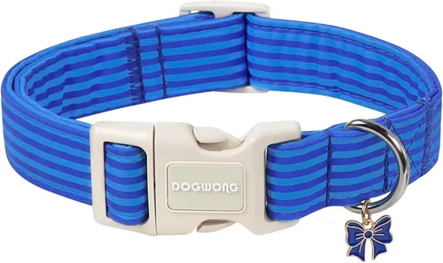 Vista 36 de DOGWONG Collar de Algodón para Perro, Collar para Perro de Cuadros Azules Resistente, Collar Suave y Duradero para Perro Macho, Lindo Collar de A
