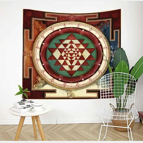 Vista 4 de UHOMETAP Sri Yantra Tapiz Mandala Yoga Meditación Tapices Geometría Sagrada Decoración de Pared Arte Colgante de Pared para Dormitorio Sala de estar