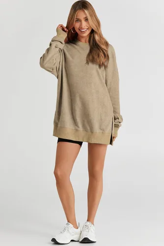 Vista 155 de SHEWIN Sudadera casual de manga larga con cuello redondo para mujer, ligera, holgada