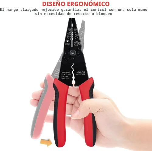 Vista 3 de WGGE WG-015 Pelacables profesional de 8 pulgadas/herramienta de prensado, cortador de cable/engarzadora, cableado y herramienta manual multifunción