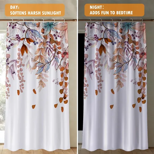 Vista 2 de Hexagram - Cortinas de otoño para sala de estar de 63 pulgadas de largo, juego de 2 paneles - Cortinas traslúcidas para sala de estar