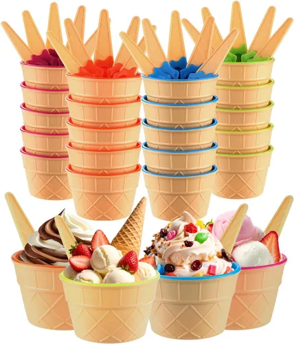 Vista 8 de Juego de 12 cuencos y cucharas de helado de plástico para regalo de fiesta