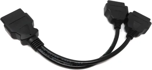 Vista 2 de Cable divisor OBD2 en Y, adaptador macho de 16 pines a hembra doble, cable resistente de 24 AWG, conexión de dispositivo doble, enchufe de ángulo