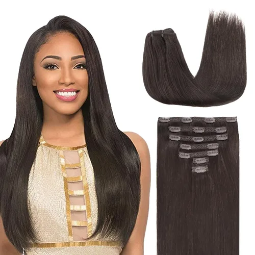 Vista 81 de Lashey Extensiones de cabello humano con clip, sin costuras, #1, color negro azabache, extensiones de cabello humano real, extensiones de cabello