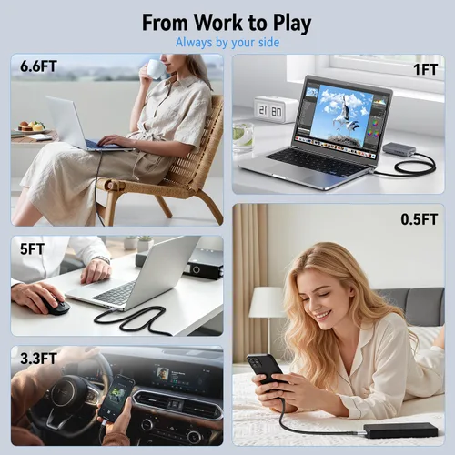 Vista 9 de ZeroneTeck Cable USB C de 40Gbps para Thunderbolt 4 de 0.5 pies, 6 pulgadas, transferencia de datos de 40Gbps, [8K@60Hz/Dual 4K@60Hz] Cable corto
