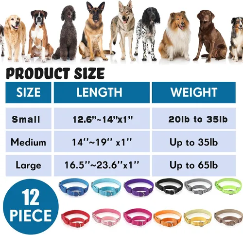 Vista 3 de 12 piezas de collares Martingale para perros medianos, collar reflectante para perros con hebilla de metal duradera ajustable de nylon