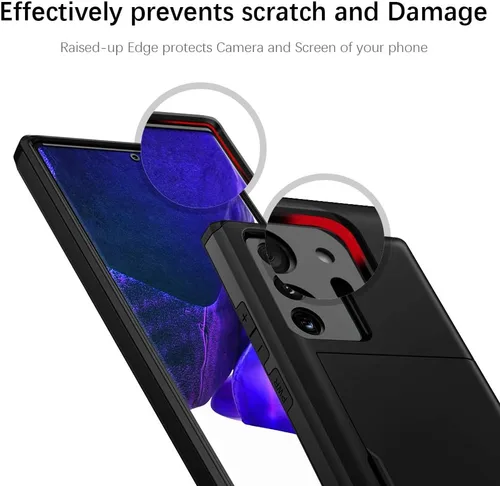 Vista 3 de Jiunai - Funda para Samsung Galaxy Note 20 Ultra, tarjetero y cartera, color negro Hybrid Dual Layer Protective Drop Protection Anti Scratch Cell