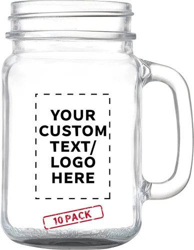 Vista 23 de DISCOUNT PROMOS Tarros de masón con mango Libbey personalizado con tapa de 16 onzas, juego de 10, paquete personalizado a granel