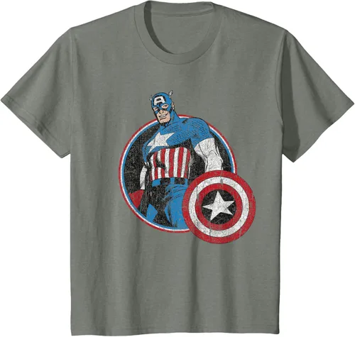 Vista 45 de Marvel Avengers Vintage Capitán América Comic Hero Retrato Camiseta Pequeña Negro