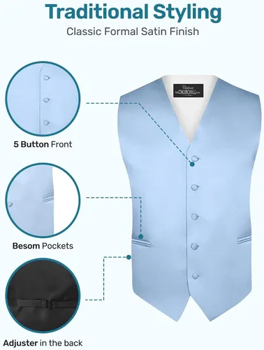 Vista 3 de S.H. Churchill & Co. Conjunto de chaleco de 4 piezas para hombre, con corbatín, corbata para el cuello y pañuelo de bolsillo