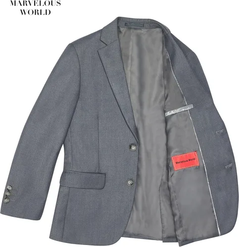 Vista 4 de Marvelous World - Conjunto de traje formal de corte entallado para niños, cintura ajustable