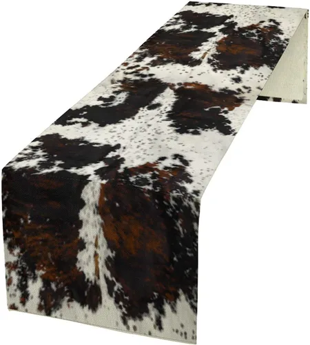 Vista 37 de Camino de mesa con estampado de piel de vaca, lino y algodón, rústico, estilo occidental, color negro, marrón, piel de vaca, para decoración