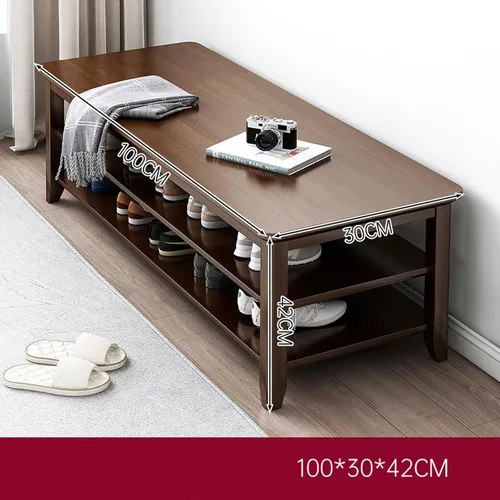Vista 2 de Zapatero, taburete largo para cambiador de zapatos, de madera de 2 capas, taburete de entrada, pasillo feliz