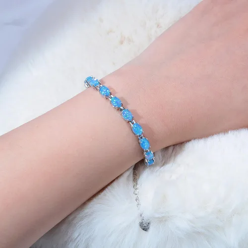 Vista 4 de CiNily Pulsera chapada en rodio de ópalo de fuego para mujer, regalo de boda, 8.5 pulgadas