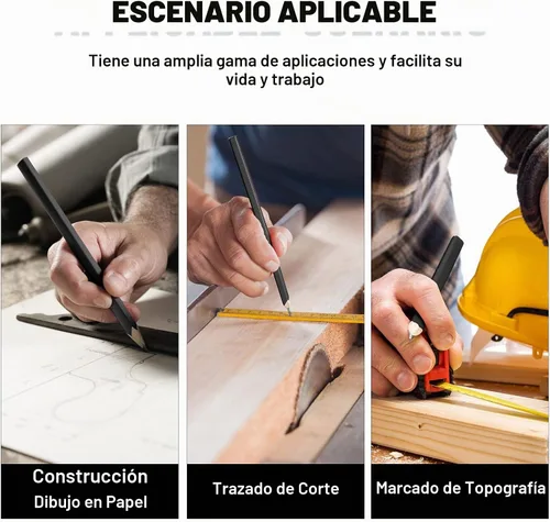 Vista 6 de Honoson 200 lápices planos de construcción con regla impresa, madera grafito, 2 sacapuntas de carpintero para herramienta de marcado de carpintería