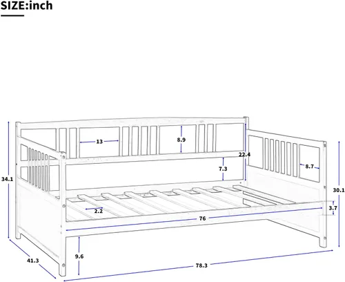 Vista 2 de Flieks Sofá cama de madera de tamaño individual, sofá cama multifuncional de madera maciza con soporte de 10 listones de madera (espresso)