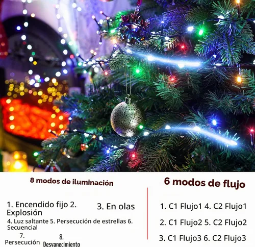 Vista 3 de iBaycon Cadena de luces de Navidad, 20 pies 240 LEDs, luces con flujo de agua conectables al aire libre, impermeables, 14 modos, cadena de luces