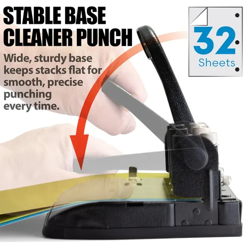 Vista 12 de Officemate Punzón de 2 a 3 agujeros ajustable resistente con mango de palanca, capacidad de 32 hojas, negro (90078)
