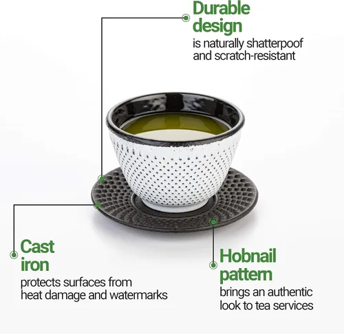 Vista 5 de Restaurantware -Platillos de 3.75 pulgadas para tazas de té, 2 platillos redondos para tazas de té japonesas tradicionales - Diseño de hoño, no se