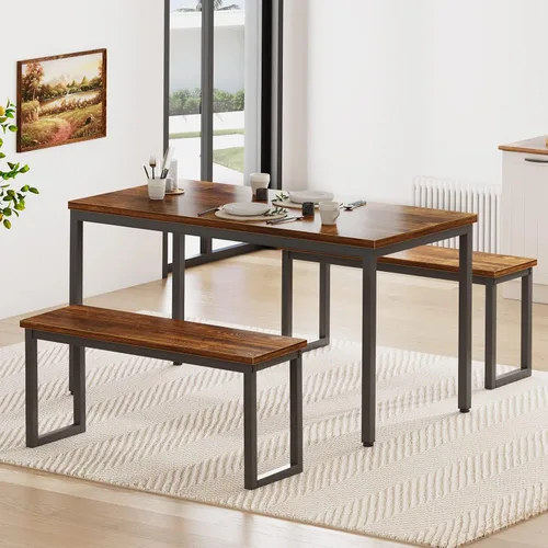 Vista 2 de soges Juego de mesa de cocina con 2 bancos, juego de mesa de comedor para 4, mesa de comedor de 3 piezas y bancos largos, juego de mesa de café