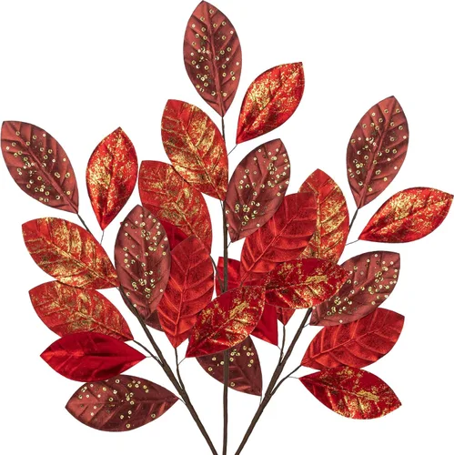Vista 14 de Hollyone 60 cm de púas y aerosoles de árbol de Navidad 3 piezas tallos artificiales de magnolia color champán hojas de magnolia ramas de hoja de oro