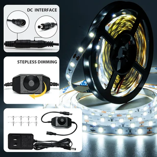 Vista 3 de Tira de luces LED blancas de 10 pies, cinta regulable de 12 V con control remoto infrarrojo, luz de cinta adhesiva SMD 2835, conectable, cortable