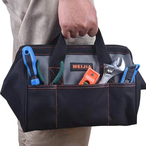 Vista 7 de MEIJIA Bolsa de herramientas portátil impermeable, boca ancha abierta, múltiples bolsillos interiores para almacenamiento de herramientas