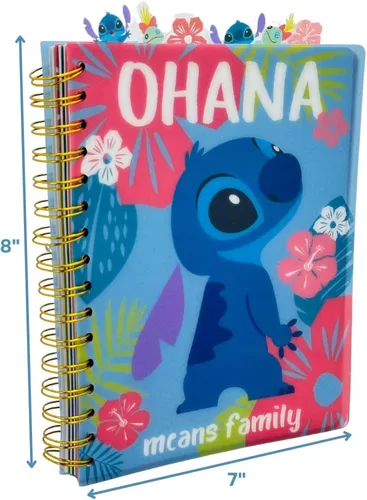 Vista 5 de Cuaderno de Disney Stitch con pestañas "Ohana", encuadernado en espiral, 144 páginas a rayas, 20 x 18 cm, Azul