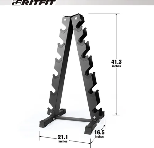 Vista 3 de RITFIT Juego de mancuernas hexagonales de goma con estante, núcleo de hierro fundido resistente de 180 a 780 libras, mango cromado moleteado