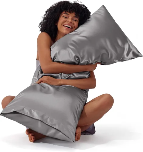 Vista 47 de Bedsure Paquete de 2 fundas de almohada de satén similares a las fundas de almohada de seda tamaño estándar, funda de almohada para mujeres que