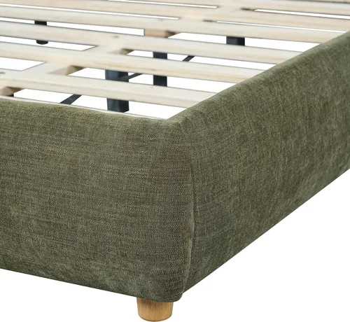 Vista 5 de Merax Cama de plataforma tapizada de tela Boucle tamaño Queen con dos cabeceras de almohada extraíbles, marco de cama de madera con patas redondas