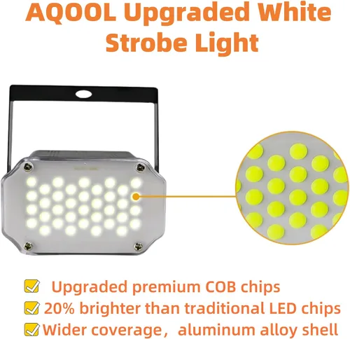 Vista 7 de Luz estroboscópica de Halloween, 36 luces LED estroboscópicas blancas superbrillantes, activadas por sonido y control de velocidad de flash, mini