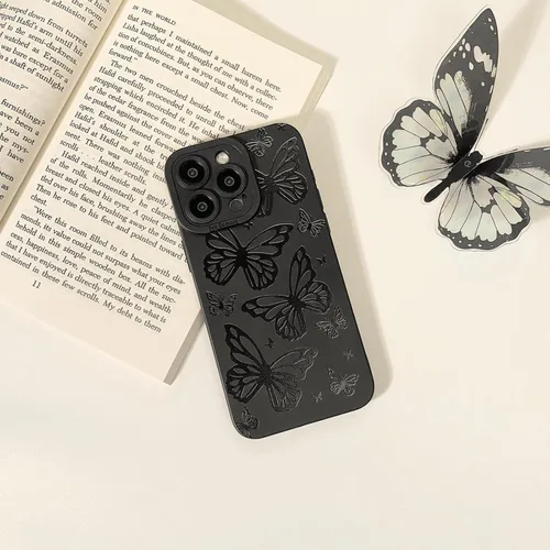Vista 2 de Lovmooful Funda para iPhone 13 Pro Max, diseño negro, mariposas grandes Big Butterfly
