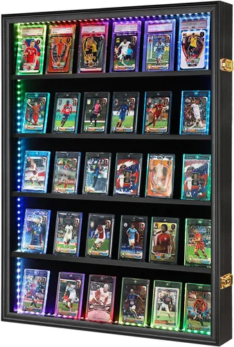 Vista 12 de Verani Vitrina para Tarjetas de Béisbol Deportivo - 8 Marcos de Tarjeta Graduados - Vista Cristalina Clara, Protección UV, Gabinete de Pared Negro
