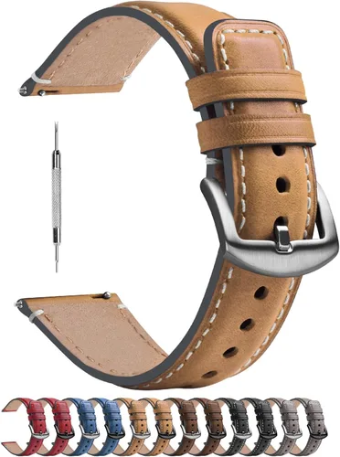 Vista 79 de Fullmosa Correa de reloj de liberación rápida de 0.866 in, 0.787 in y 0.709 in, bandas de cuero bruñido para Samsung Galaxy Watch/Garmin Watch
