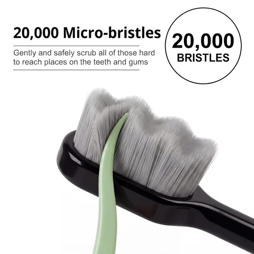 Vista 3 de Patelai 8 piezas Micro Nano Cepillo de dientes con 20000 cerdas extra suaves, negro Extra Soft Bristles, Individually Packaged, Bamboo Charcoal