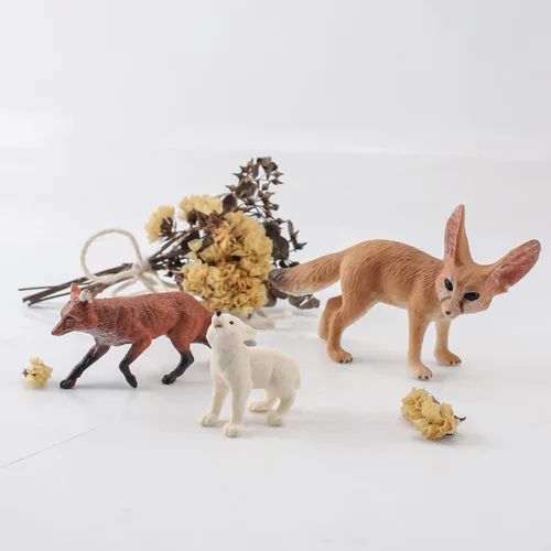 Vista 4 de Juego de 3 figuras de zorro del desierto, juego de figuras de lobo, bosque, bosque, animales, juguetes de plástico, figura de regalo para niños