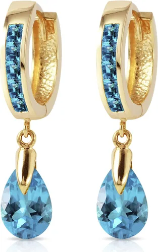 Vista 2 de Aretes Huggie de oro macizo de 4.2 quilates de 14 quilates con topacio azul