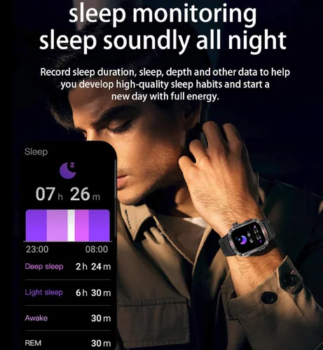 Vista 8 de Reloj inteligente para hombre, rastreador de fitness con brújula linterna y iPhone Android Support Make & Answer Calls, 2.01"Heart Rate Blood