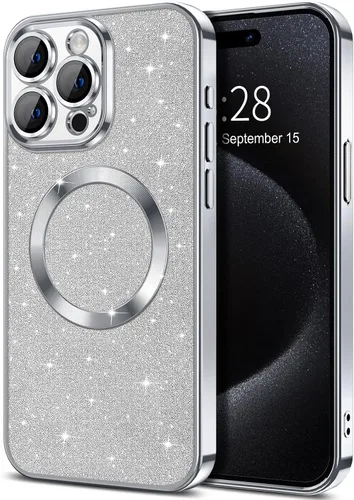 Vista 55 de Hython para iPhone 16 Funda con chispas brillantes, fundas transparentes magnéticas con protector de lente de cámara [Compatible con MagSafe]