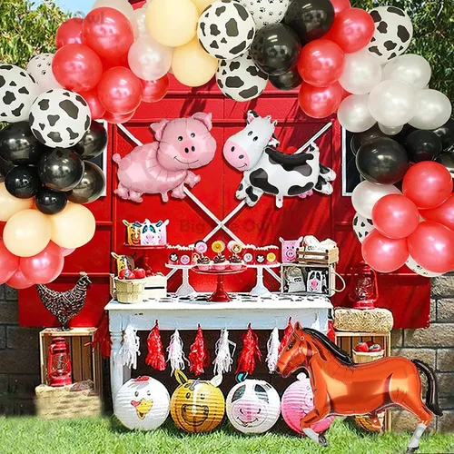 Vista 6 de 6 globos de papel de aluminio de animales de granja, cerdo, vaca, caballo, burro, globo de Mylar para animales de granja, temática de suministros