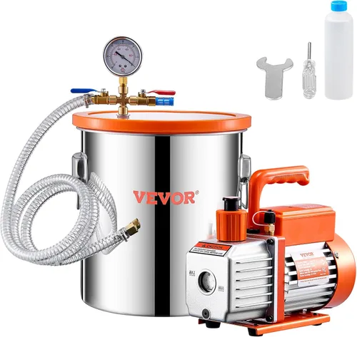 Vista 9 de VEVOR Cámara de vacío de 5 galones y kit de bomba de 3.5 CFM, cámara de acero inoxidable, kit de cámara de desgasificación de bomba de vacío de una