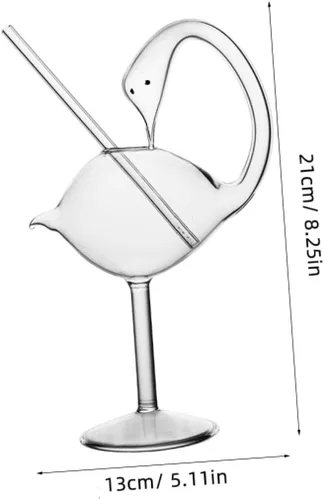 Vista 9 de Hemoton Copas de cóctel en forma de cisne de 6.0 fl oz con pajita de vidrio, copas de vino creativas, copas para beber jugo Martini, whisky