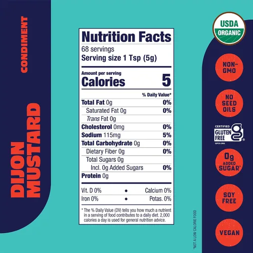 Vista 2 de Organicville Dijon Mustard - Mostaza Dijon Organic, mostaza Dijion, vegano, paleo, USDA orgánico, sin OMG, mostaza cetogénica, entera 30, mostaza