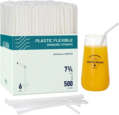 Vista 10 de ALINK 1000 popotes flexibles blancos, pajitas flexibles de plástico envueltas individualmente, 7.75 x 0.23 pulgadas