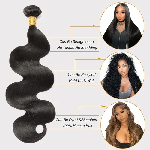 Vista 2 de CSCHS Extensiones de cabello humano brasileño ondulado de 22 pulgadas, extensiones de cabello humano negro natural 2-Negro (Natural Black)