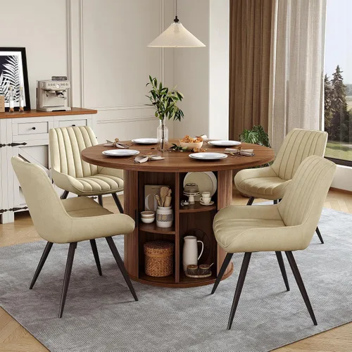 Vista 17 de Miereirl Moderno juego de comedor de 5 piezas para mesa redonda de madera de 4,31.5 pulgadas con estante de almacenamiento semiabierto y puerta