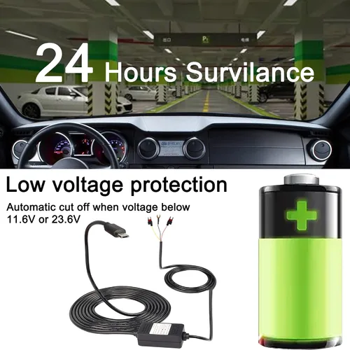Vista 7 de MEIRIYFA Kit de cable duro Acc para salpicadero, cable micro USB, cable reductor, 12V-24V a DC 5V 3A, cable de alimentación para coche, cámara