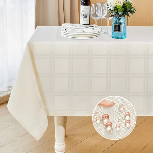 Vista 8 de Mebakuk Mantel Rectangular de Lino Estilo Granja, Impermeable, Anti-encogimiento, Suave y Resistente a las Arrugas, Cubierta de Mesa Decorativa